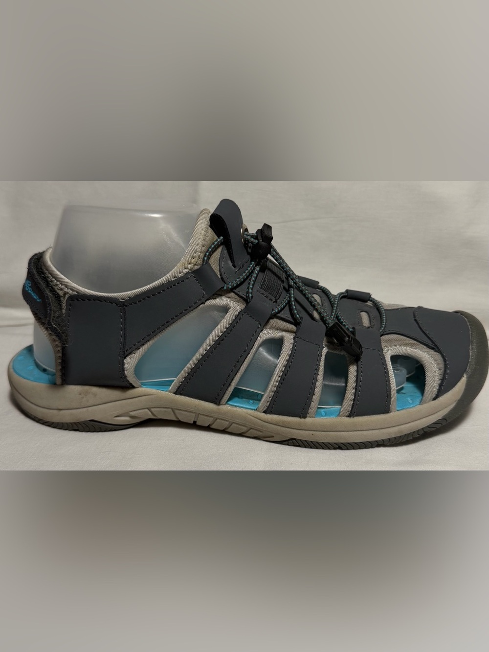 Outdoor Sport Sandal in Charcoal and Light Gray with Teal Accents